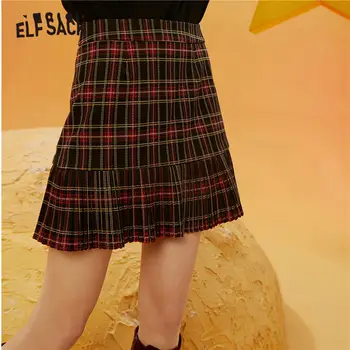 ELFSACK Pleds Lielbritānijas Augstais Viduklis Gadījuma Adīt Sievietēm Preppy Mini Svārki,2021 Ziemas ELF Vintage,korejiešu Sieviešu Dienas Savirmot Apakšā