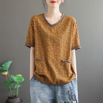 Max LuLu Jauno 2020. Gadam Korejas Modes Stila Vasaras Dāmas Vintage Tee Krekli, Sieviešu Ikdienas Zaudēt Tshirts Ziedu Apdrukāta Kokvilnas Apģērbs
