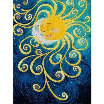 Karikatūra Daimond Krāsošana Saule, Mēness Pilnu Kvadrātveida 5d Diy Dimanta Izšuvumi Abstraktās Mākslas Cross-stitch Rhinestone Mājas Dekoru, Dāvanu A45