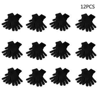 12Pairs Black Magic Cimdi Pieaugušo Bērnu pilniem Pieciem Pirkstiem Elastīgs trikotāžas-Adītus Ziemas Siltāks tīrtoņa Krāsu Viena Izmēra