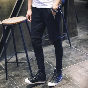 27-44 2018 Vīriešu apģērbu GD Matu Stilists modes iela Personības aproces rāvējslēdzēju viltus divi gabali gadījuma bikses plus lieluma kostīmi
