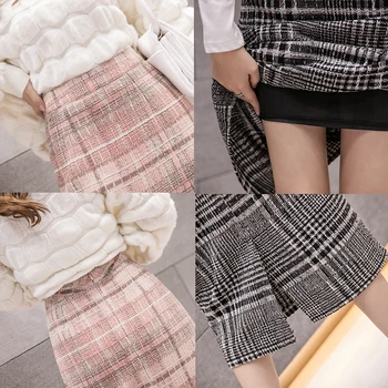 Vintage Midi Svārki Sievietēm Harajuku Augsta Vidukļa Vilnas Svārki Dāmas Rudens Ziemas Plus Lieluma Svārki jupe femme faldas
