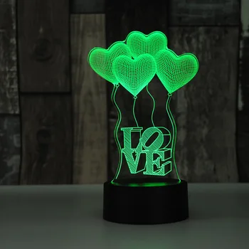 Valentīna Diena Dāvanu Sirds Formas Krāsains 3D Hologrammas Lampa USB Akrila Gaismas Pusei par Labu Draudzeni Dāvanu Klāt Jubileja
