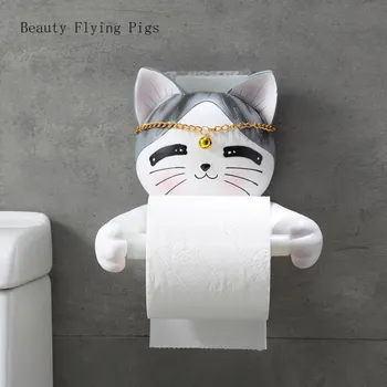 Radošā animācijas filmu dzīvnieku kaķis vannas istaba renes bezmaksas perforators mājas apdare tualetes papīrs dvieļi papīra dvieli lodziņā roll papīra statīvu