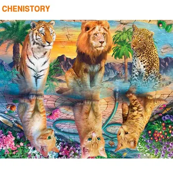 CHENISTORY Rāmis Dzīvnieku Pārdomas DIY Krāsošana Ar Numuriem Abstraktu Modernās Attēlu skaits Unikālu Dāvanu, Mājas Dekoru 60x75cm