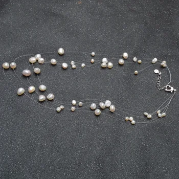ASHIQI Dabīgo saldūdens pērļu kaklarota, Roku darbs Baroka pērli, 5-4. Rinda-8mm bohemia chokers kaklarotas sieviešu modes