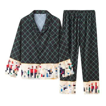 Jauns pāris pidžamu rudens garām piedurknēm ledus, piemēram, zīda plānas sieviešu multiplikācijas filmu pavasarī un rudenī pidžamas vīriešu mājās pakalpojumu uzvalks