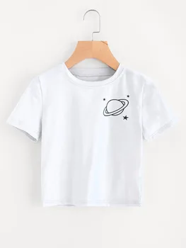 Saturns smieklīgi grafikas crop topi sieviešu modes grunge krekls ar īsām piedurknēm tees grunge estētiskās mākslas krekls atdzist stila seksīgi goth topi