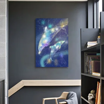 Kanvas Glezna Kvēlojošs Delfīnu Mākslas Plakāti un Izdrukas Sienas Mākslas Aina Dzīvojamā Istaba Dekori Bez Rāmja