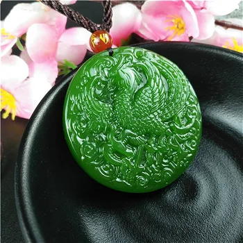 Dabas Zaļā Ķīnas Nefrīta Phoenix Kulons, Kaklarota, Modes Aksesuāri Šarmu Rotaslietas Cirsts Amuletu Dāvanas Sievietēm