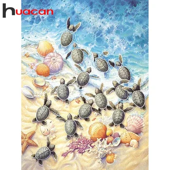 Huacan Dimanta Glezna Jūras Bruņurupucis 5D Pilna Urbt Korpusa Dimanta Izšuvumi Piejūras Ainava Home Art Sienas Māksla