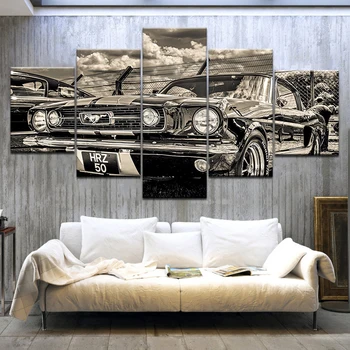 Retro vintage 1965. gada Ford Mustang Sporta Auto Kanvas Glezna Moduļu HD Drukāt, Mākslas Plakātu, Mājas Dekoru, Sienas Māksla 5 Gabali Bildes