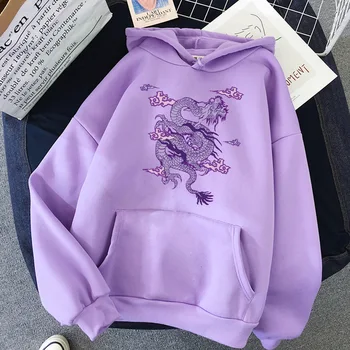 Kapuci sieviešu krekls vintage Ķīniešu pūķis drukāt sporta krekls Harajuku streetwear mīksti džemperi sieviešu kapuci sporta krekls