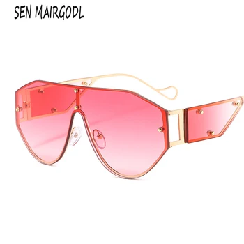 Zīmola Dizainere Luksusa ovāls Punk saulesbrilles sievietēm, vīriešiem 2020. gadam Metāla modes izgriezums, Saules brilles Vintage zelta rāmis sarkans brilles UV400