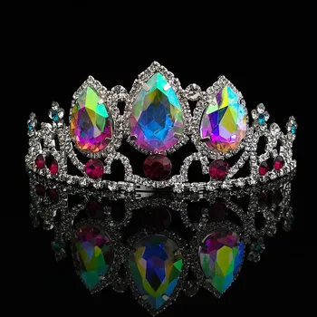 Līgava kāzu galvassegu ūdens piliens stikla crystal crown princess meitene diadem kāzu fotogrāfijas matu aksesuāri