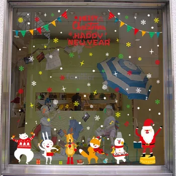 Priecīgus Ziemassvētkus Karikatūra Sienas Uzlīmes, Santa Klauss, Sniega Jauno Gadu Dzīvniekiem, Dekoratīvās, Lai Dzīvo Jamo Istabu Vitrīna Pie Sienas Decal Uzlīmes