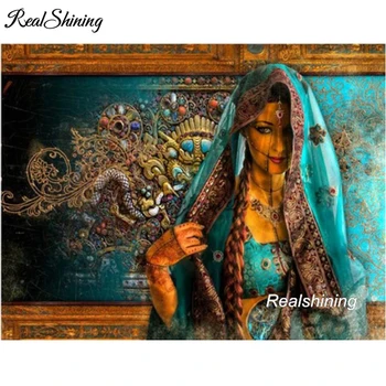 REALSHINING 5D Diy Dimanta Glezna Krustdūrienā Indijas Sieviete Mājas Dekoru Laukumā Mozaīkas Modelis Pilnībā Dimanta Izšuvumi FS2990