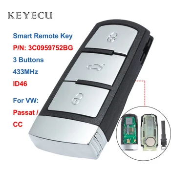 Keyecu 3C0 959 752 BG Smart Remote Auto Atslēgu Fob, 3 Pogas 433MHz PCF7936 ID46 VW Volkswagen Passat CC 2005-3C0959752BG