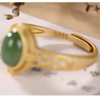 SNew sudraba dabas jasper ovālu gredzenu gaismas luksusa hollowing procesu zelta noble Ķīnas retro stila sieviešu zīmola rotaslietas