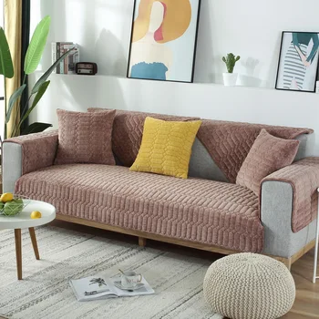 Plīša neslīdoša Sabiezēt Sofa Cover Universal Dīvāns Attiecas neslīdoša Pilnu Wrap Dīvāns Sēdekli Sedz Cieta Krāsu Poliestera Slipcover