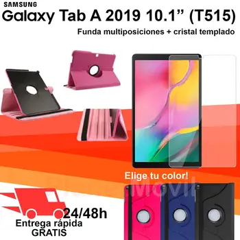 Samsung Galaxy TAB 2019 T510, Lai T515 Pack vāciņu, pagriežot Sintētiskā āda + Kristāla ekrānsaudzētājs rūdītā stikla
