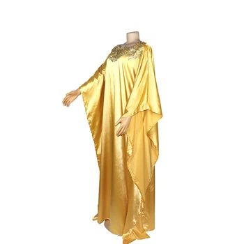 Āfrikas kleitas sievietēm Gara Kleita, Zelta Krāsā Svītru Raksts Brīvs tipa Bat Piedurknēm aplikācijas Apaļa Apkakle