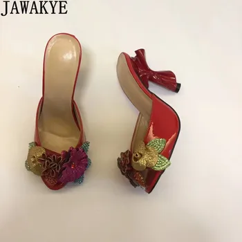 Sexy sandales sieviešu kristāla vizuļi ziedu dekori dimanta augstiem papēžiem 