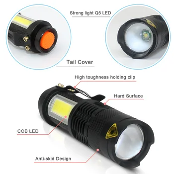 Mini Portatīvo Darba lampas COB Lukturītis ZOOM 4 Režīmā 2000LM Q5 LED torch flashlight Āra Gaismas laternu Lietot AA 14500 Akumulators
