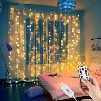 LED String Gaismas, Jaunais Gads Vainags Aizkaru Gaismas Mājas Guļamistaba Tālvadības pults USB Pasaku Gaismas Svētku Apgaismojums, Ziemassvētku Lampas