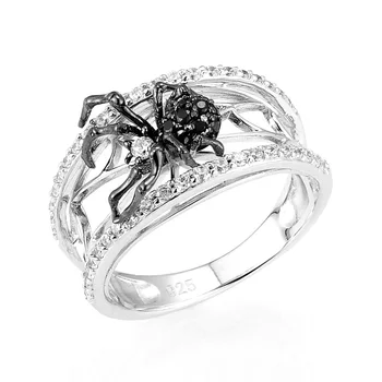 Huitan Black Spider Dzīvnieku Sieviešu Rotaslietas Balts Spider Web Mikro Bruģēts Zircon Akmens Modes Sievietes Personību Pirkstu Gredzens