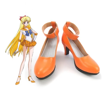 Jauns Anime Sailor Moon Cosplay Kurpes Jūrnieks Venus Cosplay Zābaki PU Ādas augstpapēžu kurpes Meitenēm Halloween Puse Kurpes Izmērs 35-43