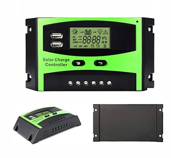 Saules Uzlādes Kontrolieris 30A 12V/24V Saules bateriju Paneli, Saprātīga Regulētājs, Automātiskā Temperatūras Ar Dual USB Ports PWM LCD Displejs