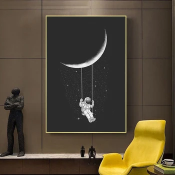 Astronauts Kosmosa Sapņo Zvaigznes Eļļas Gleznu Audekla Glezna Plakāti un Izdrukas Sienas Art Attēlus viesistaba, Mājas Dekoru