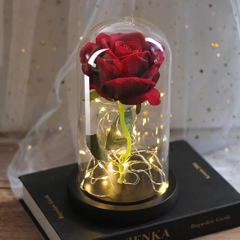 LED Mūžīgo Ziedu Nemirstīgs Flora iedegties Dome, Skaistums un Zvērs, Rožu Kolbā Valentīna Dienā, Dzimšanas dienā, Ziemassvētkos Dāvanu