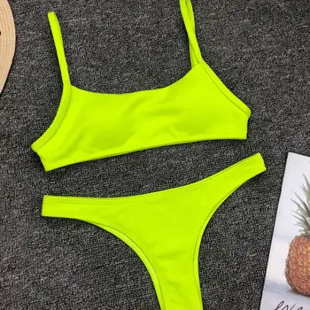 2020 Augsta Vidukļa Karstā Pārdošanas Sieviešu divdaļīga Bikini Push Up Peldkostīmi Luminiscences Tīru Krāsu Bikini peldkostīms Piliens Kuģniecība