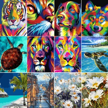 Krāsains Tiger Dzīvnieku Abstraktu Diy Digitālo Krāsošana Ar Numuriem, Mūsdienīga Sienas Māksla Attēlu Uz Mājas Sienas Mākslas Darbu, Radošumu Diy Rotaļlietas