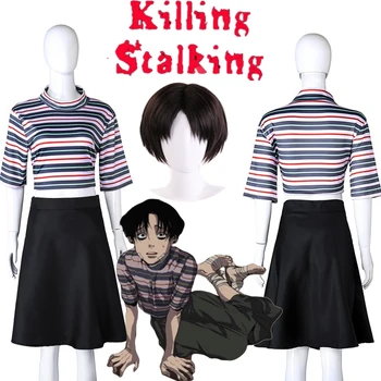 Manga Nogalināšanu Stalking Yoonbum Yoon Bum Cosplay Kostīmu Parūka Meitenes Gadījuma T-Krekls+Svārki Halloween Karnevāla Tērpi Pasūtījuma