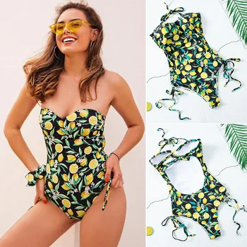ETSWIM Karstā Push up viens gabals peldkostīms Bodysuit sievietes Sexy Citronu drukāt bikini 