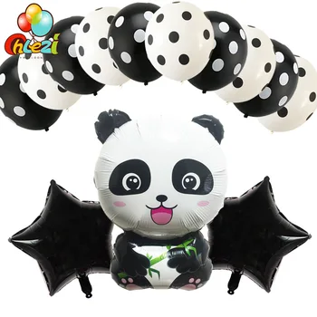 13pcs Panda Folija Baloni Dzimšanas dienas svinības Rotājumi Dzīvnieku Bērniem Piepūšamās Rotaļlietas 18inch zvaigžņu hēlija balonu Dot lateksa Globos
