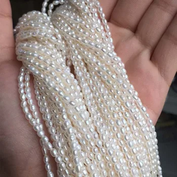 Saldūdens Pērļu kaklarotu Rīsu forma ar Izmēru 3-3.5 mm ideāls spīdums Rotaslietas DIY zaudēt pērle daļām