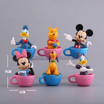 Kafijas Tase Mickey Mouse Donald Duck Minnie 8cm Vinnijs Pūks Disney Skaitļi PVC Darbības Rādītāji Bērniem, Rotaļlietas, Dāvanas Dzimšanas dienā