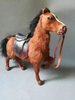 Simulācijas zirgu ar segliem plastmasas&kažokādas brūns zirgs modelis 24x22cm, mājas galda dekorēšanai rotaļlieta dāvanu w0209