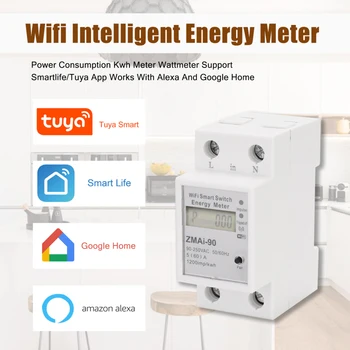 WiFi Smart Power Skaitītāja Slēdzi, Enerģijas Patēriņu Enerģijas Monitoringa Skaitītājs 110-250V Din Sliedes Smart Life/Tuya App Tālvadības pults