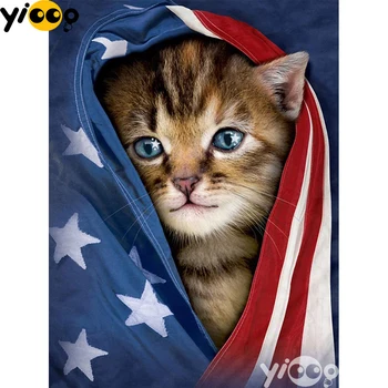 Pilnu Kvadrātveida/apaļā Dimanta Urbšanas Krāsošana Kaķis karoga Dimanta Izšuvumi krustdūrienā Rhinestone Mozaīkas Dekori Dāvanu AX1673