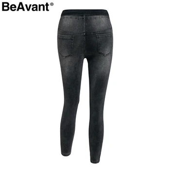 BeAvant Augsta vidukļa pogu izdilis melnas džinsu bikses Sieviešu cēloņu reizes zīmuli, džinsi, sieviešu 2019. gada Vasaras modes džinsa bikses, capri