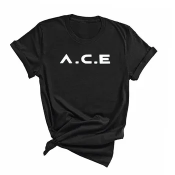 A. C. E K-pop, Sieviešu T-krekls Uzdrukāts ACE Kpop Burtu T Krekls Gadījuma Vasaras Īsām Piedurknēm Tees O-veida kakla Black T Feminina