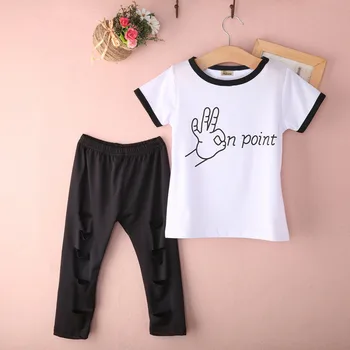 Topi Ripped Bikses Cut Bikses 2gab Tērpiem Komplekts 2GAB Cute Baby Kids Meitenes Vasaras Apģērbu Komplekti Modes Tērpiem