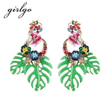 Girlgo ZA Jaunu Stilu Modes Rotaslietas, Antikvariāts Lielā Dizainu, Vintage Pendientes Hojas Y Flores Lapas Un Ziedi Paziņojumu Auskari