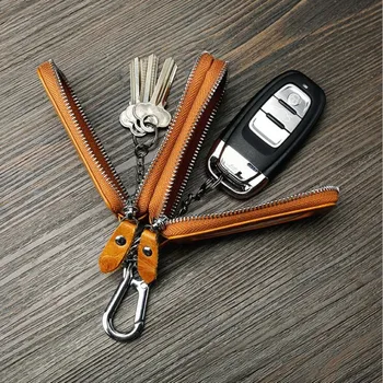 Dabiskās Ādas, Automašīnu Atslēgu Maki Modes Atslēgu Turētājs Mājsaimnieces Atslēgas Organizators Dubultu Rāvējslēdzēju Keychain Lietā Atslēgu Maisiņš