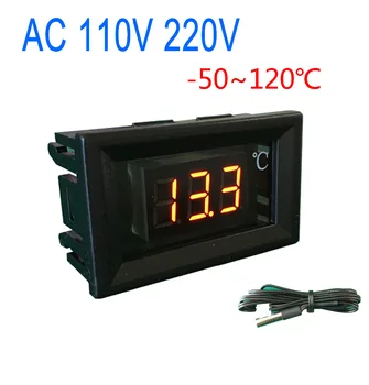 AC 110v, 220v LED -50C līdz 120.C Ciparu LED Termometrs Temperatūras + Sensora Zondi, KRĀSA SARKANA